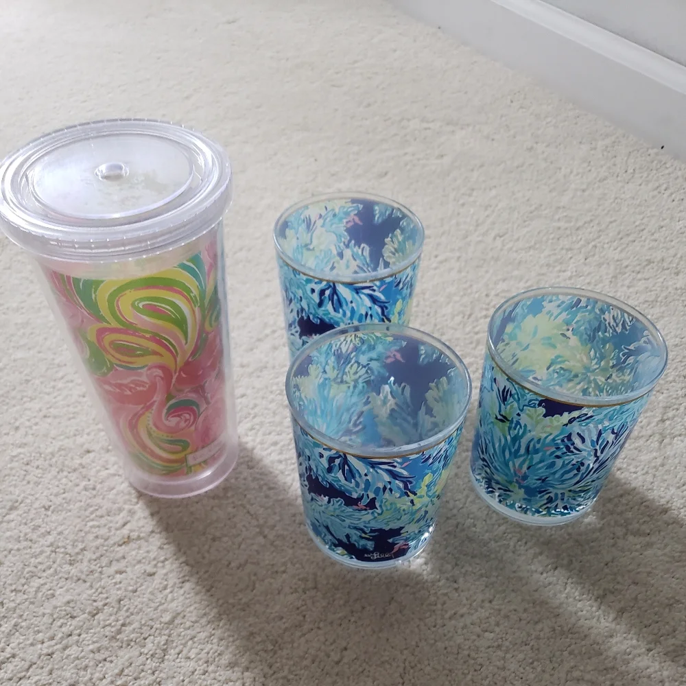 Lilly Pulitzer Set of Acrylic Tumbler and Drinking Cups